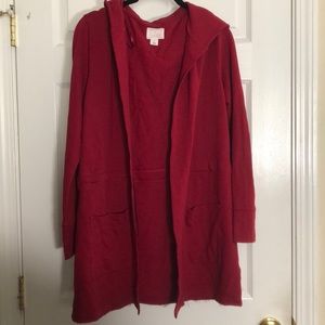 Caslon open front hooded French Terry cardigan in dark red